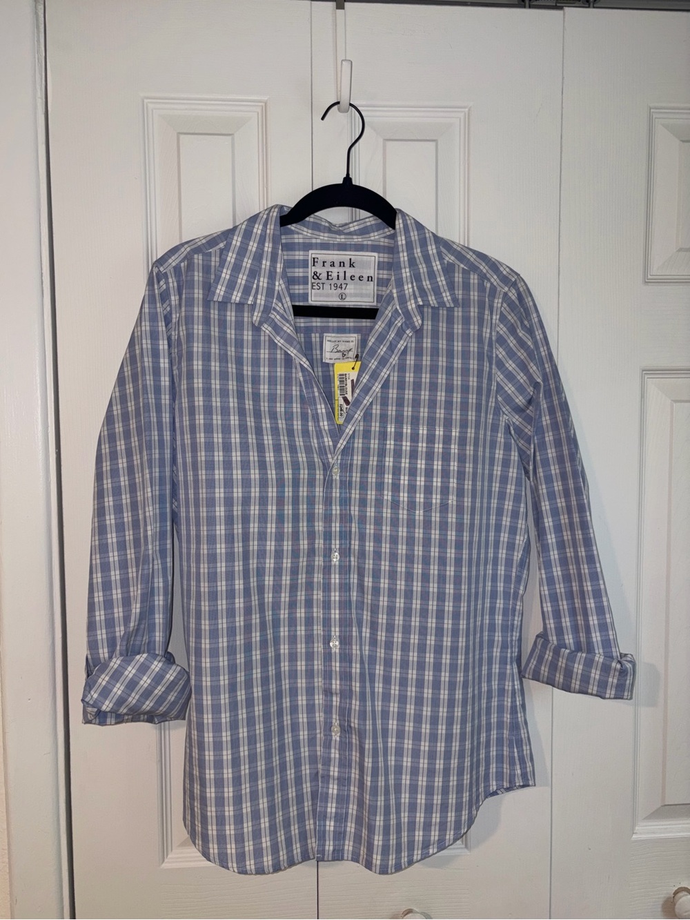 NWT Frank & Eileen Barry Blue Plaid Button-Up Shirt | Italian Cotton | Large